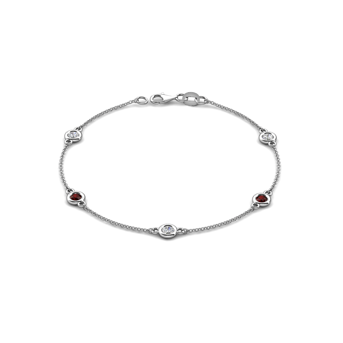 Aizza 1.39 ctw Red Garnet and Lab Grown Diamond (4 mm) Station Bracelet 